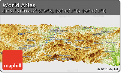 Physical Panoramic Map of the Area around 42° 9' 30" N, 129° 16' 30" E