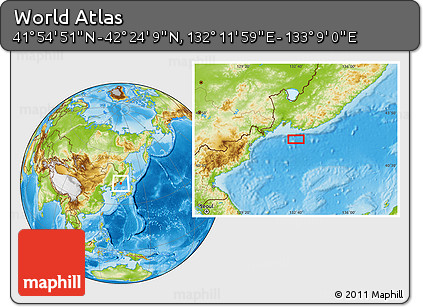 Physical Location Map of the Area around 42° 9' 30" N, 132° 40' 30" E