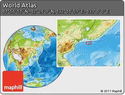 Physical Location Map of the Area around 42° 9' 30" N, 132° 40' 30" E