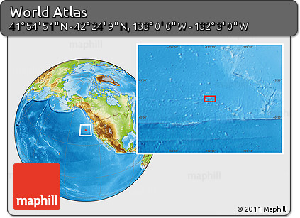 Physical Location Map of the Area around 42° 9' 30" N, 132° 31' 30" W