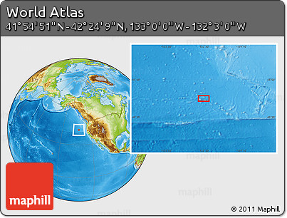 Physical Location Map of the Area around 42° 9' 30" N, 132° 31' 30" W
