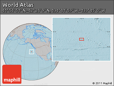Gray Location Map of the Area around 42° 9' 30" N, 134° 13' 29" W, hill shading