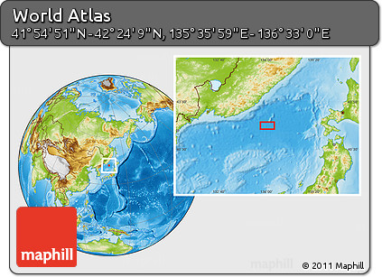 Physical Location Map of the Area around 42° 9' 30" N, 136° 4' 29" E