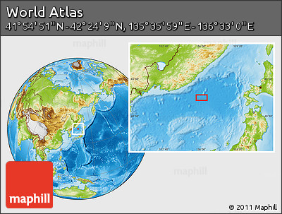 Physical Location Map of the Area around 42° 9' 30" N, 136° 4' 29" E