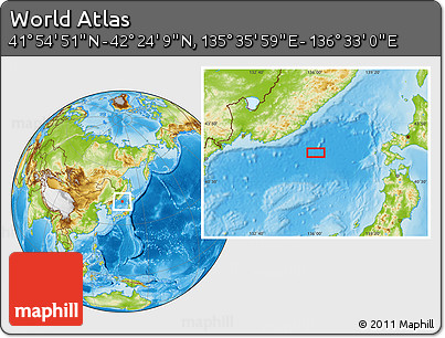 Physical Location Map of the Area around 42° 9' 30" N, 136° 4' 29" E