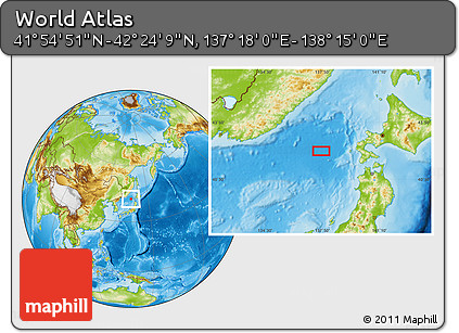 Physical Location Map of the Area around 42° 9' 30" N, 137° 46' 30" E