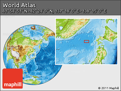 Physical Location Map of the Area around 42° 9' 30" N, 137° 46' 30" E