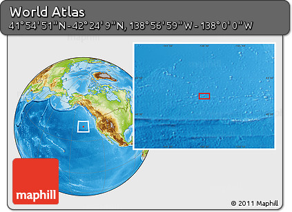 Physical Location Map of the Area around 42° 9' 30" N, 138° 28' 29" W
