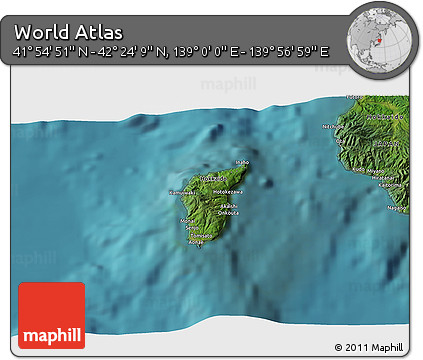 Satellite 3D Map of the Area around 42° 9' 30" N, 139° 28' 29" E