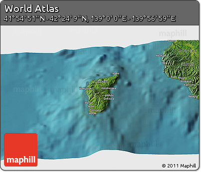 Satellite 3D Map of the Area around 42° 9' 30" N, 139° 28' 29" E