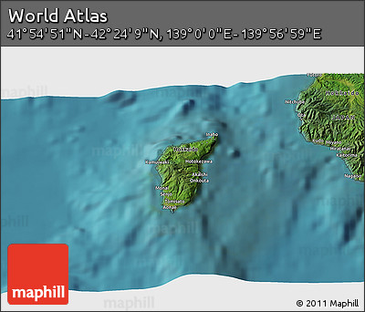 Satellite 3D Map of the Area around 42° 9' 30" N, 139° 28' 29" E