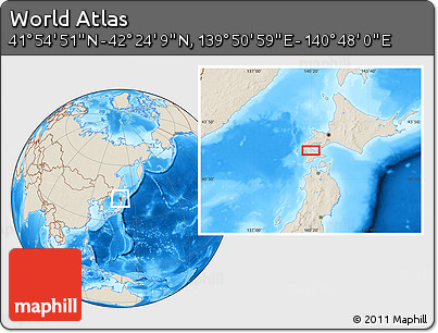 Shaded Relief Location Map of the Area around 42° 9' 30" N, 140° 19' 29" E