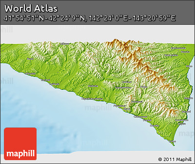 Physical 3D Map of the Area around 42° 9' 30" N, 142° 52' 30" E