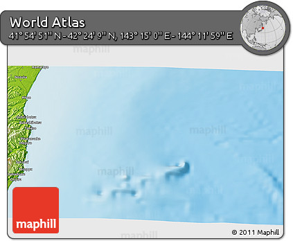 Physical 3D Map of the Area around 42° 9' 30" N, 143° 43' 29" E