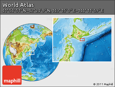 Physical Location Map of the Area around 42° 9' 30" N, 143° 43' 29" E