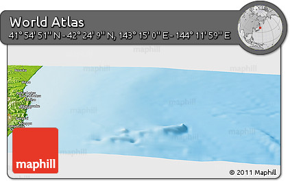 Physical Panoramic Map of the Area around 42° 9' 30" N, 143° 43' 29" E