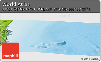 Physical Panoramic Map of the Area around 42° 9' 30" N, 143° 43' 29" E