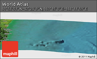 Satellite Panoramic Map of the Area around 42° 9' 30" N, 143° 43' 29" E