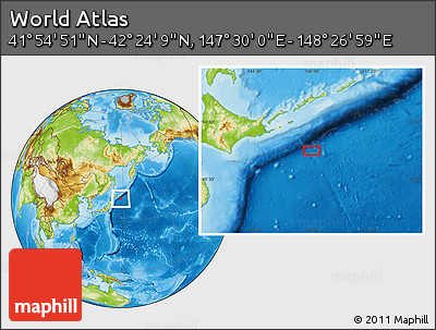 Physical Location Map of the Area around 42° 9' 30" N, 147° 58' 29" E
