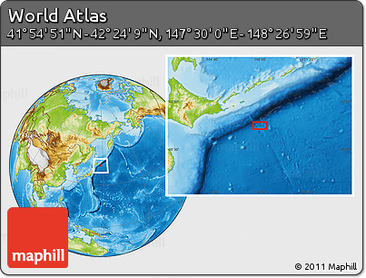 Physical Location Map of the Area around 42° 9' 30" N, 147° 58' 29" E