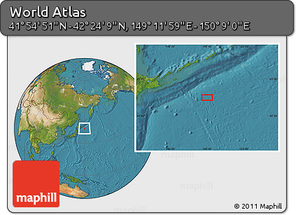 Satellite Location Map of the Area around 42° 9' 30" N, 149° 40' 30" E