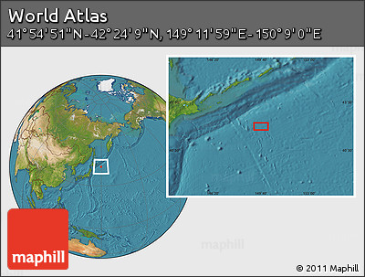 Satellite Location Map of the Area around 42° 9' 30" N, 149° 40' 30" E