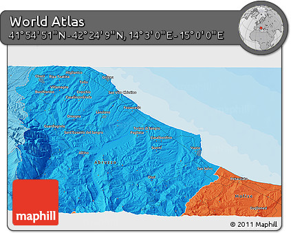 Political 3D Map of the Area around 42° 9' 30" N, 14° 31' 30" E