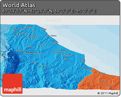 Political 3D Map of the Area around 42° 9' 30" N, 14° 31' 30" E