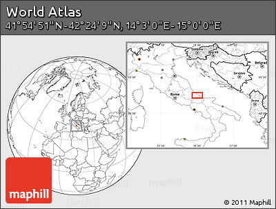 Blank Location Map of the Area around 42° 9' 30" N, 14° 31' 30" E