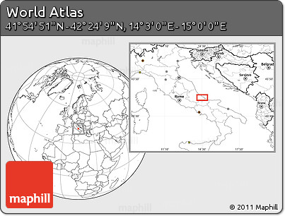 Blank Location Map of the Area around 42° 9' 30" N, 14° 31' 30" E