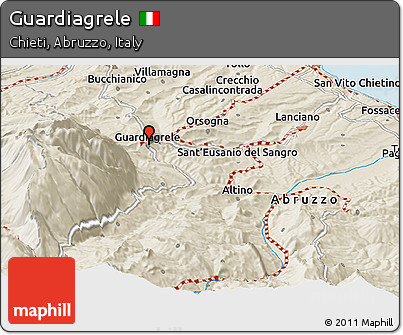 Shaded Relief Panoramic Map of Guardiagrele
