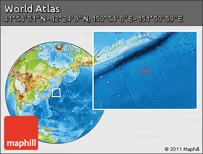 Physical Location Map of the Area around 42° 9' 30" N, 151° 22' 30" E