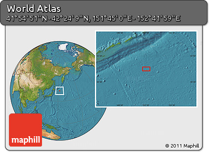 Satellite Location Map of the Area around 42° 9' 30" N, 152° 13' 29" E
