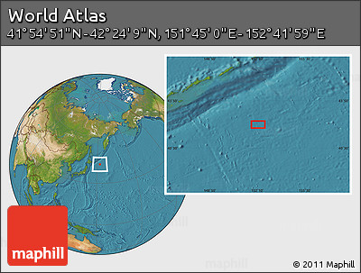Satellite Location Map of the Area around 42° 9' 30" N, 152° 13' 29" E
