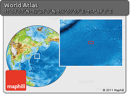 Physical Location Map of the Area around 42° 9' 30" N, 157° 19' 29" E
