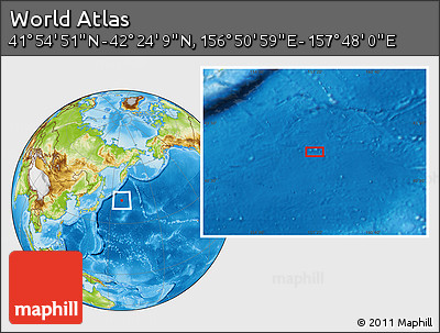 Physical Location Map of the Area around 42° 9' 30" N, 157° 19' 29" E