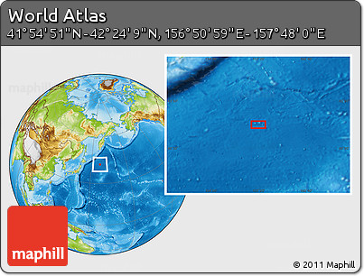 Physical Location Map of the Area around 42° 9' 30" N, 157° 19' 29" E