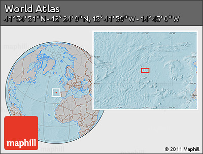 Gray Location Map of the Area around 42° 9' 30" N, 15° 13' 29" W, hill shading