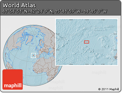 Gray Location Map of the Area around 42° 9' 30" N, 15° 13' 29" W, hill shading