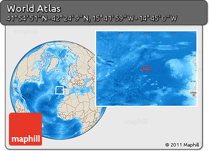 Shaded Relief Location Map of the Area around 42° 9' 30" N, 15° 13' 29" W