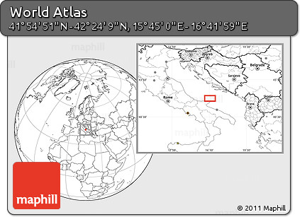 Blank Location Map of the Area around 42° 9' 30" N, 16° 13' 30" E