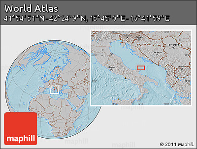 Gray Location Map of the Area around 42° 9' 30" N, 16° 13' 30" E, hill shading