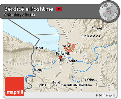 Shaded Relief 3D Map of Bërdicë E Poshtme