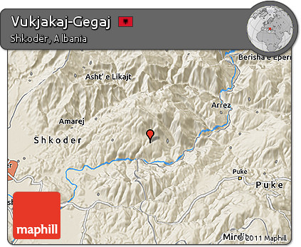 Shaded Relief 3D Map of Vukjakaj-Gegaj