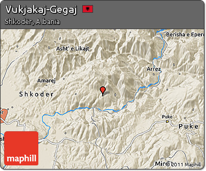 Shaded Relief 3D Map of Vukjakaj-Gegaj