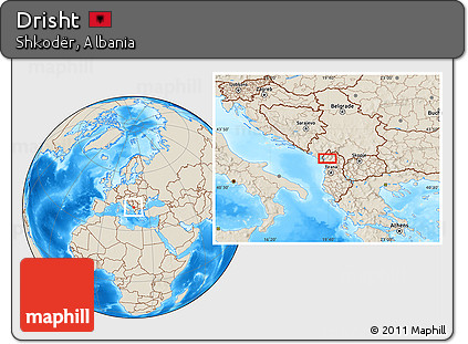 Shaded Relief Location Map of Drisht
