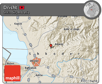 Shaded Relief Map of Drisht