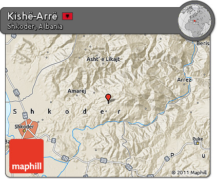 Shaded Relief Map of Kishë-Arrë