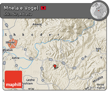 Shaded Relief Map of Mnela E Vogël