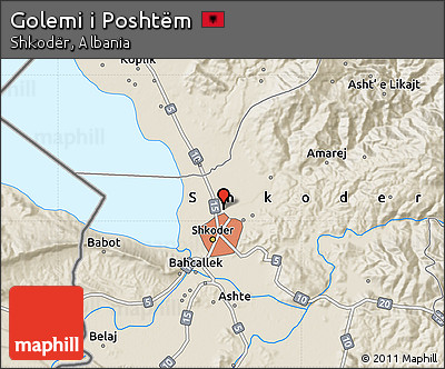 Shaded Relief Map of Golemi I Poshtëm